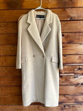 Vintage Evan-Picone 100% Pure Wool Double Breasted Cream Coat-Size 10